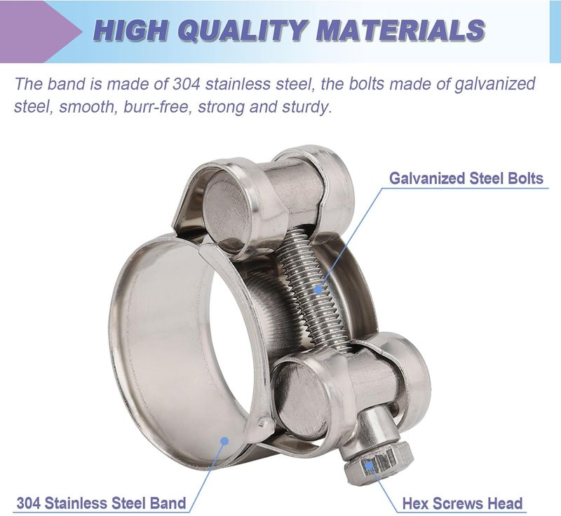 Suprom 4 Pack 0.95" T-Bolt Hose Clamps, 304 Stainless Steel Heavy Duty Hose Clamps, Turbo Intake Clamp Working Range 23mm-25mm for 0.95" Hose OD - Image 3